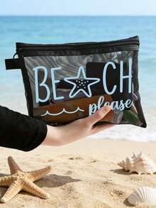 Beach_please 和海星图案沙滩网眼化妆包，便携式化妆包，可装口红和粉扑，沙滩主题化妆包，透明大容量旅行化妆品收纳包，夏威夷风网眼化妆包，非常适合海滩度假、便携式购物袋，也适合假日、健身、母亲节、情人节、教师节、女性旅行、短途旅行和旅行必备品。 - 彩色 - 查看 15