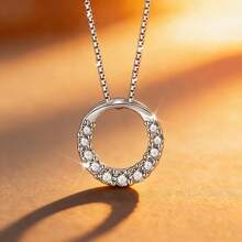 1 chiếc dây chuyền mặt dây chuyền thiết kế tối giản kiểu vòng hào quang bằng bạc Sterling S925 đính đá Zirconia lấp lánh, trang sức thanh lịch để đeo hàng ngày, món quà chất lượng dành cho người thân yêu. - Bạc - Xem 4