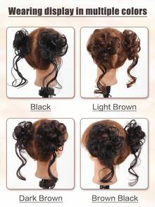 2件装合成凌乱盘发发髻发圈假发带编织弹性假发尾巴女士合成卷发马尾辫 - 龍須丸子髮圈多色 - 查看 9