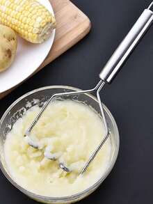 1Pc Potato Vegetable Food Mashing Stick Stainless Steel Kitchen Cooking Simple Durable Practical Classic Stick Auxiliary Food Compactor - White - View 10