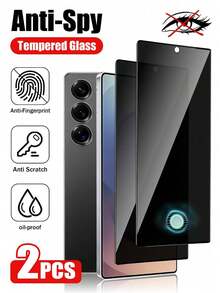 XINHONGYU 2片裝 Galaxy S 系列隱私防窺鋼化玻璃螢幕保護貼，支援 0.2 秒指紋解鎖，相容 Galaxy S26 Ultra/26+/26、Galaxy S25 Ultra/S25+/S25、S24 Ultra/24 Plus/24、S23/22/21，25° 防窺，全螢幕覆蓋，防指紋、防摔、防刮、零氣泡 - 2個 - 查看 15