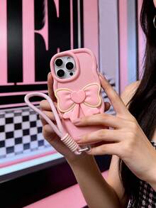 告别笨拙！粉色爱心蝴蝶结波浪边马卡龙风格硅胶手机壳，带挂绳，兼容 17、17 Pro、17 Pro Max、16 Pro Max、16 Pro、16、11、12、13、14、15、12 Pro Max、13 Pro Max、14 Pro Max、15 Pro Max，苹果手机保护壳 - 粉色 - 查看 5