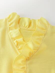 Cute Yellow Sleeveless V-Neck Short Dress, Ruffle Hem Mini Beach Vacation Dress - Yellow - View 4