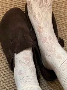 1双女士中筒袜，白色薄款蕾丝边船袜，适合春夏季穿着 - 彩色 - 查看 4