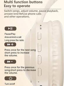 AKKHOO Over-ear Wireless Headphones With Long Battery Life, Suitable For Gaming - Beige - View 10
