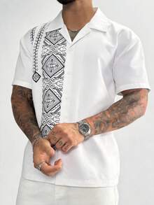 Áo sơ mi nam tay ngắn họa tiết hình học, kiểu dáng thường ngày, thích hợp cho mùa hè. - trắng - Xem 4