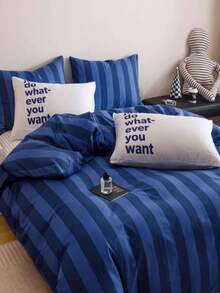 3件套皇后尺寸橙色条纹被套套装 - 超柔软被套系列 - 轻盈透气床上用品（皇后尺寸，橙色） - 寶藍色 - 查看 4