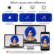 Peluca sintética de alta calidad de 10 pulgadas con rizo para mujeres, color degradado de morado a azul y negro, extensión de cabello resistente al calor de moda para uso diario y cosplay - Multicolor - Ver 5