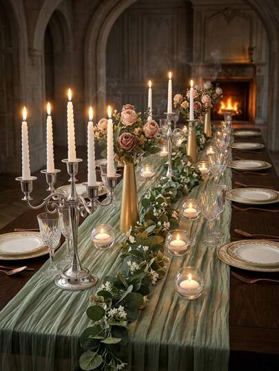 1件/1套婚礼装饰套装，浪漫森林风格，包含烛台/蜡烛/花瓶/桌旗/人造花卉摆设，一套完整的场景装饰套装，适用于婚礼/派对/餐桌/宴会/仪式/生日派对/客厅