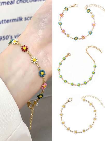 1 pieza Pulsera de cadena de margaritas multicolor estilo bohemio