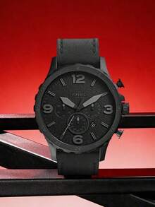 Fossil Men's Nate Stainless Steel Quartz Black Leather Chronograph Wrist Watch JR1354 - Black - View 1