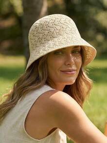 1 Piece, Women's Summer Bucket Hat, Sun Protection Hat, Beach Hat, Sun Protection Bucket Hat, Bohemian Wind Hat, Suitable For Wearing With Dresses During Travel - B - View 3