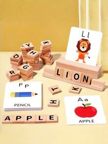 1PC Alphabet Flash Cards, ABC Learning Toys, Wooden Letters Blocks Sight Words Matching Game, Montessori Educational Toys For 3+ Year Old, Girls And Boys Kids Preschool Learning Activities - Multicolor - View 3