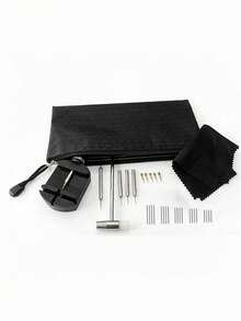 1 Set Watch Repair Tool Kit, DIY Watch Band Replacement Tools, Including Black Watch Winder, Watch Band Replacement Pins For Different Sizes, Small Metal Hammer, Watch Cleaning Cloth And Storage Bag, Suitable For Professional Watchmakers - Black - View 3