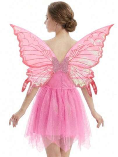 1 pieza Alas de ángel con alas de mariposa transparentes y brillantes, adecuadas para Halloween, festivales, fiestas de carnaval, accesorios de fotografía, aptas para niñas y mujeres, alas de mariposa de gasa brillante con correa elástica, alas de ángel transparentes para disfraz de Halloween, cosplay, fiesta de cumpleaños, juego de roles, accesorios de fotografía