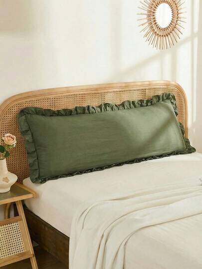 1pc Bohemian Ruffled Long Pillow Case - Soft Polyester Fabric, Olive Green Texture, Suitable For Bedroom Sofa - Decorative Lumbar Pillow, Winter Decor, Unisex, All Season