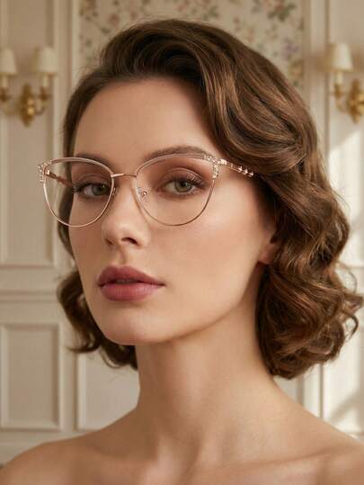 一副猫眼镶钻金属时尚无度数眼镜