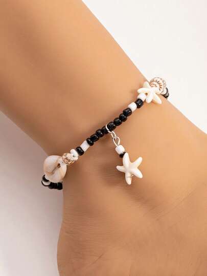1pc Fashionable Seashell, Starfish & Conch Charm Anklet, Suitable For Parties, Gatherings, And Daily Wear