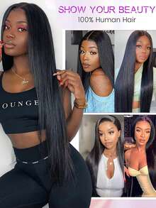 30英寸 13x4 蕾丝前假发，真人发，200密度，直发，预先拔毛，无胶真人发，13x4 前额真人发假发，女士款 - Natural Black - 查看 10