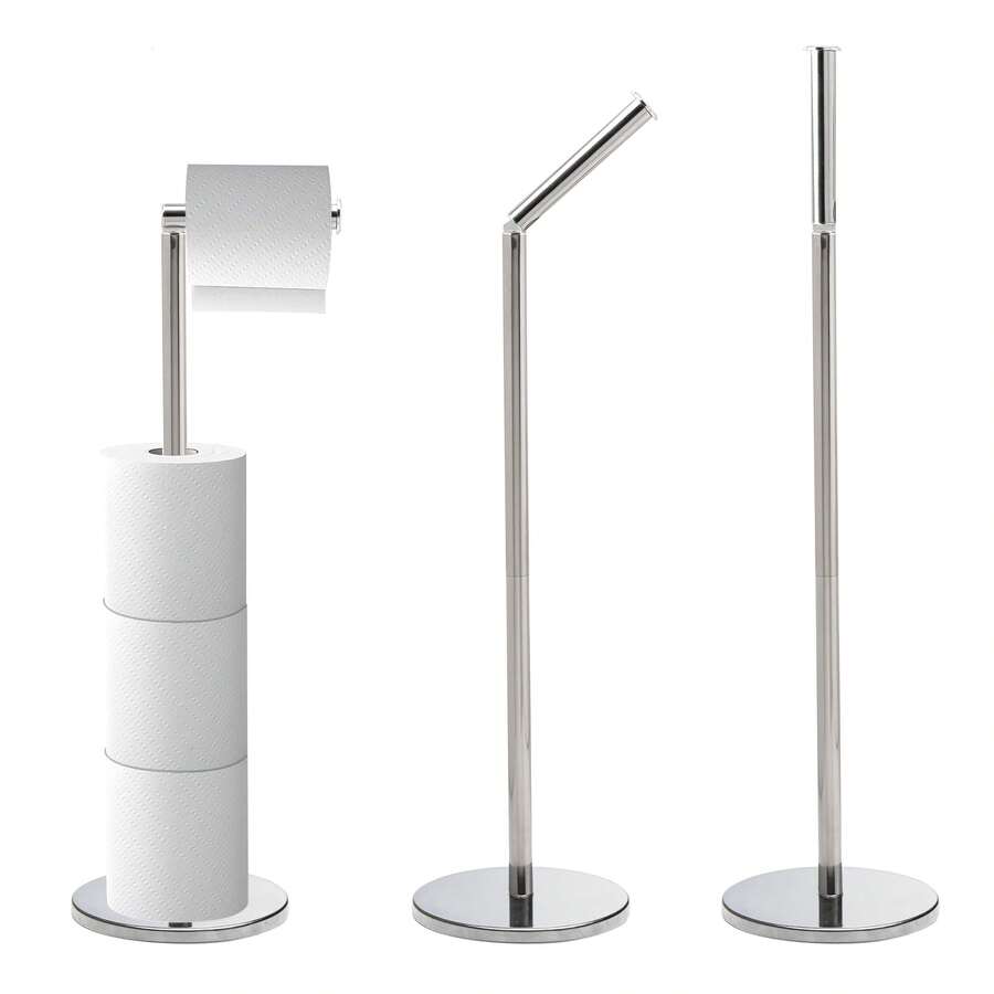 Crystals 2-In-1 Free-Standing Toilet Paper Holder With Storage Rack – Bathroom Floor Stand - Silver - View 1
