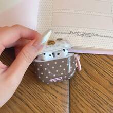 Coffee & Pink Polka Dot Bear + Hoop Earphone Case Compatible With Apple Pro 3/Pro 2/ 4/3/2, Fashionable Women Earphone Case, Minimalist Earphone Case, Apple Earphone Case, Apple Earphone Cover - Brown - View 5