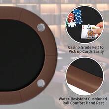 Mesa de póquer plegable para 8 jugadores, mesa de casino Texas Holdem de 72 pulgadas con barandillas acolchadas y portavasos, mesa de juego plegable portátil para el hogar o la sala de juegos - Color: Borde marrón + negro - Ver 6