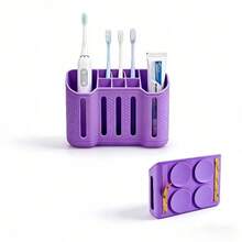 Organizador de baño de 6 ranuras y 2 compartimentos para cepillo de dientes eléctrico, afeitadora, pasta de dientes, color gris - Multicolor - Ver 9