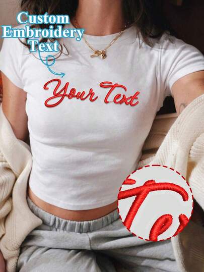 Tự thiết kế áo croptop thêu cho nữ. Thêm chữ/tên/khẩu hiệu, chọn kiểu chữ và màu sắc, và tùy chỉnh chiếc áo croptop thêu của bạn. Thiết kế áo thun thêu cá nhân hóa làm quà tặng cho bạn gái, áo hẹn hò cho các cặp đôi, hoặc phù hợp cho kỷ niệm, sinh nhật, ngày lễ và các dịp khác. Áo thun tùy chỉnh, áo croptop nữ, áo thun thêu tùy chỉnh, áo thun ngắn tay nữ, áo kiểu.