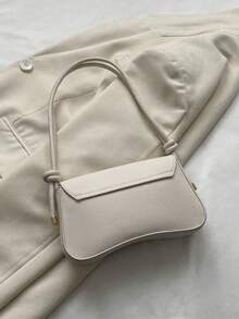 新款时尚女士腋下包，针织包，个性化金属扣装饰设计，单肩包，纯色高端PU斜挎包，女士钱包，适合购物、通勤和旅行 - 白色 - 查看 5