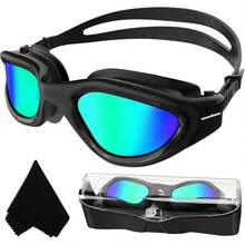 Adult Anti-Fog Swim Goggles Wide & Secure Fit - All Black/Non-polarized Clear Lens - View 12