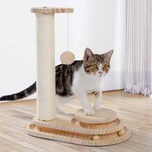 Made4Pets Cat Scratching Post Cat Scratcher Kitten Toys For Indoor Cats Wooden Ball Track Two-Layer Modern Sisal 17.7" Tall Scratch Post Interactive Toy With Dangling Ball - Màu be - Xem 10