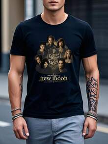 Camiseta masculina verano, manga corta cuello redondo, perfecta para encuentros y fanáticos de cine y música - Negro - Ver 1