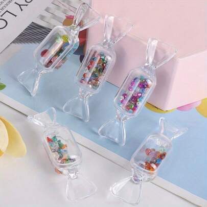5个/10个装，中等容量，优雅百搭的PVC材质+糖果造型收纳礼盒，透明糖果设计+圆润无尖角，可堆叠摆放，DIY定制装饰，创意饰品收纳盒，非常适合复活节派对、手工饰品收纳。尺寸：3英寸 x 0.8英寸