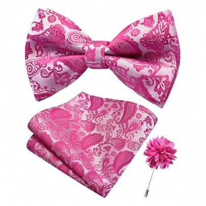 Branduce Paisley Pre-Tied Bow Tie And Pocket Square Lapel Pin Set For Men