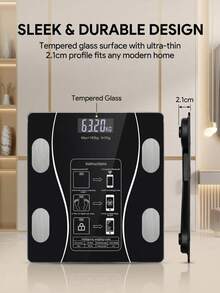 SOKANY 电子体重秤，396磅数字浴室秤，高精度体重秤，带高清液晶显示屏和温度显示（背面可切换公斤和磅单位），超宽秤面，高精度智能电子秤 - 黑色 - 查看 11