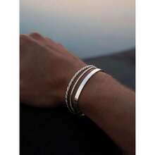 Set Of 3 Men's Chain Bracelets, Delicate And Stackable Sterling Silver Bracelets For Men, Not Tanish Simple Snake Rope Bracelet For Men, Jewelry Sizes 6.5/7/7.5/8/8.5/9, 41969360 - 米色 - 查看 2