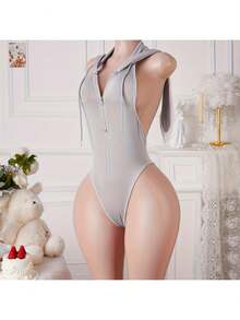 Sexy Lingerie  Backless Character Uniform Deep V Bunny Cosplay - Xám - Xem 4