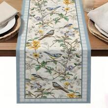 1pc Bird & Table Runner - Elegant Spring Floral Rectangular Table Decor With Bird Motifs, Fabric Suitable Dining Table, Wedding, Party, Easter Decorations - Multicolor - View 7