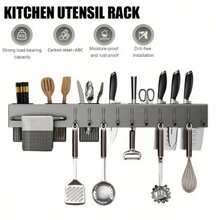 Multi-Functional Wall Mounted Kitchen Organizer Rack - Heavy-Duty Carbon Steel Knife Block, Professional Japanese Knife Storage Stand, No-Drill Installation, Suitable For Home And Restaurant To Store Knives, Cutlery, And Cutting Boards, Space-Saving Design, Equipped With ABS Hooks, Chopstick Holder, And Towel Rail, Ideal For Home Or Camping Use - 查看 7