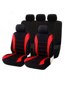 9pcs Car Seat Cover Set, Piping Craft Fabric Seat Covers, Fabric Waistline Design, Suitable For SUV & Sedan 5-Seat Cars - 9PCS Full Set [blue] - View 12