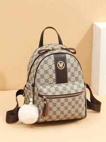 Lightweight,Business Casual Geometric Pattern Classic Backpack With Bag Charm, Women's Fashion Faux Leather School Bag for graduate, teen girls, freshman, sophomore, junior & senior in college, university & high school For Teen Girls Women College Students,Rookies & White-collar Workers Perfect for Office,College,Work ,Business,Commute,Outdoors, Travel, Outings - Multicolor - View 8