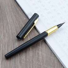 Nuevo bolígrafo de práctica de caligrafía para principiantes, bolígrafo de pluma estilográfica portátil con pelo de lobo y tinta recargable, punta blanda de escritura regular pequeña - Negro - Ver 3
