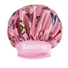 1PC Sleep Bonnet With Long Elastic Band Printed Constellation Night Caps Lace Up Bow Strechy Tie Satin Bonnet For Women/Men - Pink - View 24
