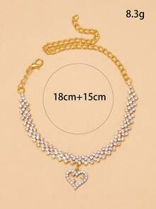 1件装多功能沙滩水钻心形吊坠脚链，女士个性化水晶心形脚链 - 金色 - 查看 3