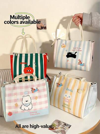 2pcs Cute Cartoon Insulated Lunch Bag For Women, Kawaii Panda Print Thermal Tote Bag, Reusable Large Capacity Food Bag For Work, School, Picnic, Travel, With Aluminum Foil Lining Portable Lunch Box, Multi-Color Options, Suitable For Daily Use And Dining Out