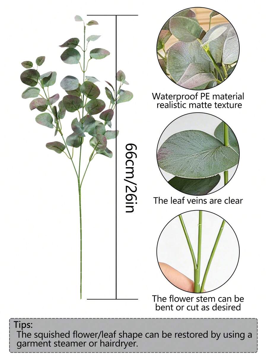 1/3 Pcs Artificial Leaves, Realistic Touch Artificial Eucalyptus Branches, 26 Inches (Approx. 66 Cm) Silver Dollar Eucalyptus Stems, Green Plants, Eucalyptus Leaf Sprays, Green Silk Plastic Plants, Artificial Floral Plants - Multicolor - View 1