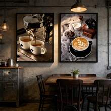 两幅/套复古咖啡主题墙面艺术挂画，现代简约美式咖啡帆布艺术海报，咖啡店装饰画，餐厅背景墙画，理想的家居礼品，适用于客厅、书房、卧室、走廊、咖啡厅等场所的艺术装饰画。 - 咖啡 - 查看 6