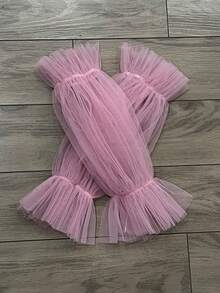 1pc White Minimalist Mesh Petal Sleeve, 2pcs Elastic Dark Bride Sleeve Cuffs, 40cm - Multicolor - View 5