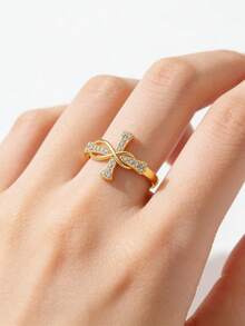 Silver Plated Cubic Zirconia Stackable Rings Set, Twisted/Leaf/Infinity Open Band Rings, Elegant Minimalist Jewelry For Women, Daily & Party Wear - Möbius/Cross YR0837 - View 4