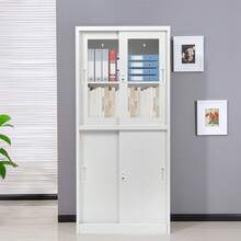 スチール書庫 引き戸タイプ 書類保管庫 高さ180cm 保管庫 収納 オフィス 業務用 書庫 おしゃれ  キャビネット スチールキャビネット ベース付き 可動棚 A4対応 - ホワイト + スチール - チェックする 9